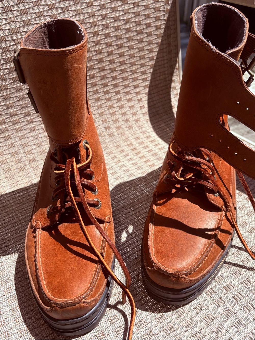 Polo Ralph Lauren Men’s Chestnut Brown Leather Moc Toe Lace-Up Boots 🥾